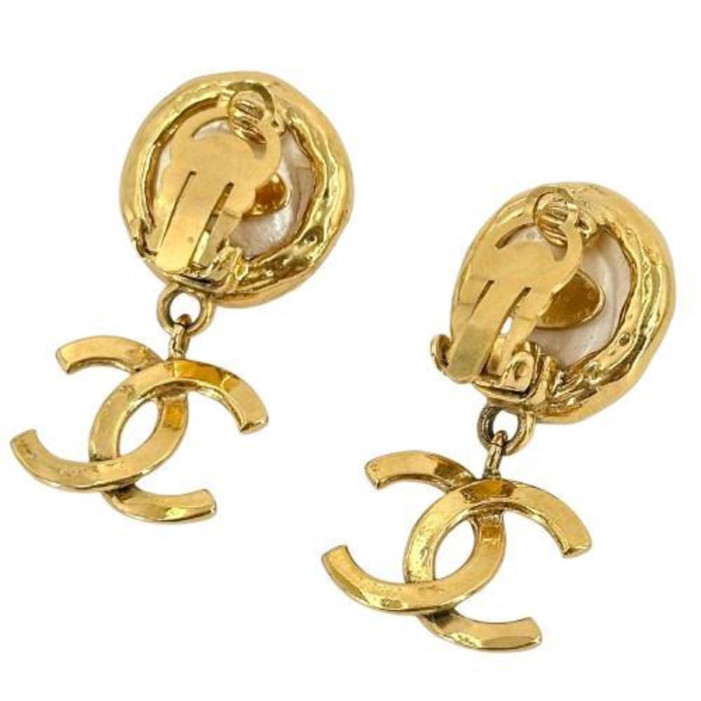 CHANEL Chanel Earrings 94P Coco Mark Fake Pearl Gold Plated Women's - Picture 3 of 6